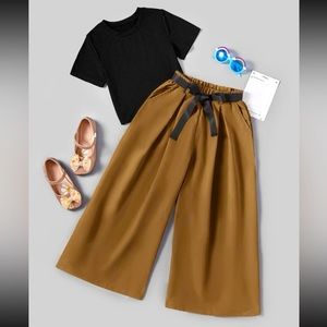 Girls Round Neck Top & Belted Wide Leg Pants Size 12/14 2 Pieces